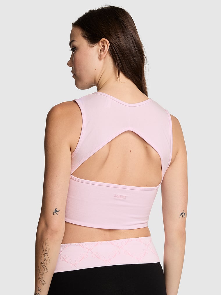 PINK All-Day Cotton™ Henley Scoop Bra, Pink Tulip, onModelBack, 2 of 3 Sofia is 5'10" and wears Small