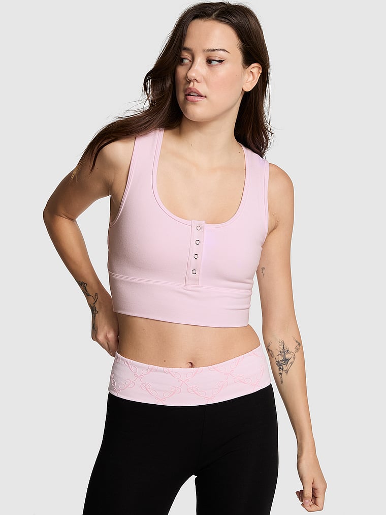 PINK All-Day Cotton™ Henley Scoop Bra, Pink Tulip, onModelFront, 1 of 3 Sofia is 5'10" and wears Small