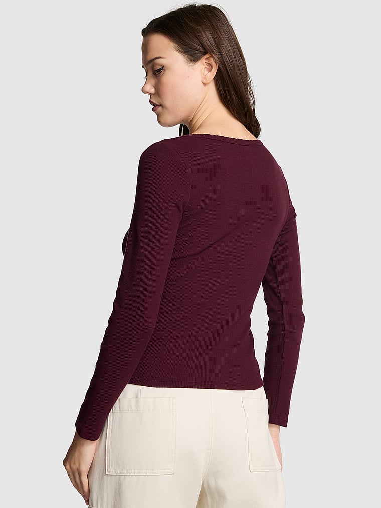 PINK Thermal Henley Pajama Top, onModelBack, 2 of 3