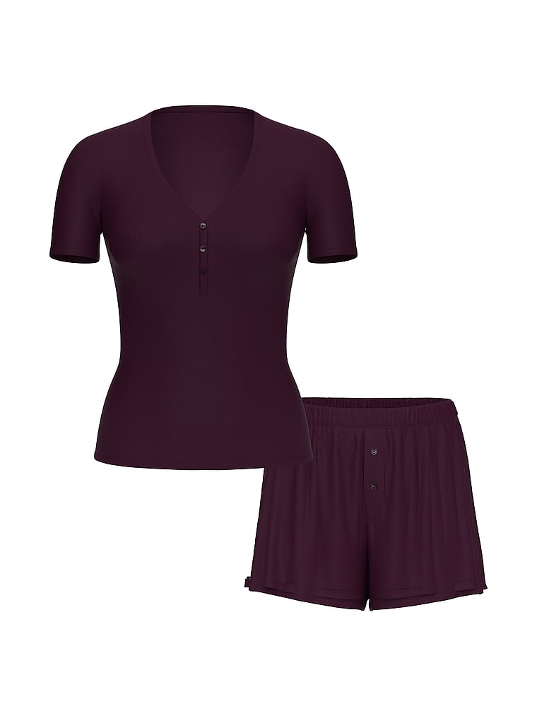 Ribbed Modal Short-Sleeve Henley & Boxer Shorts Set