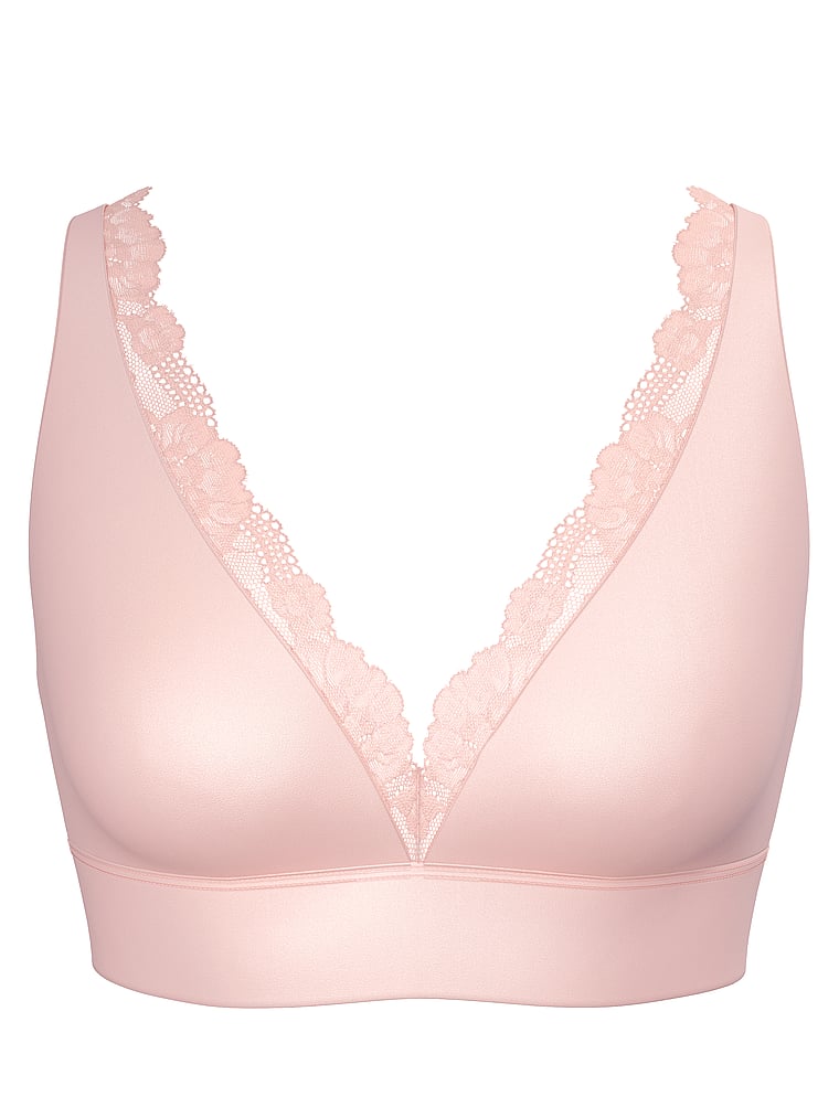Victoria's Secret, Body by Victoria Mastectomy Lace-Trim Plunge Bralette, Purest Pink, offModelFront, 3 of 3