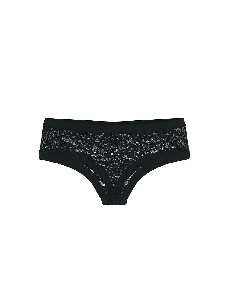 Victoria's Secret, No-Show No-Show Stripe Mesh Thong Panty, Black, offModelFront, 2 of 4