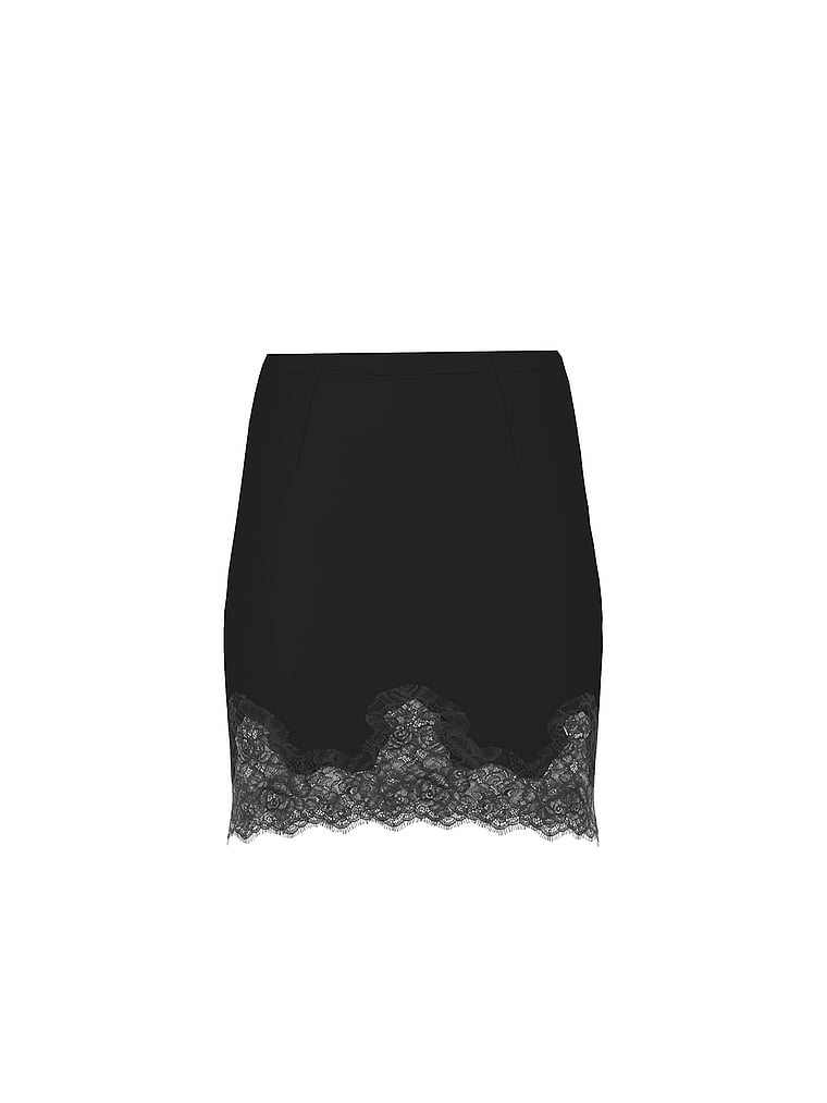 Victoria's Secret, Dream Angels Satin Lace-Trim Skirt, Black, offModelFront, 4 of 4