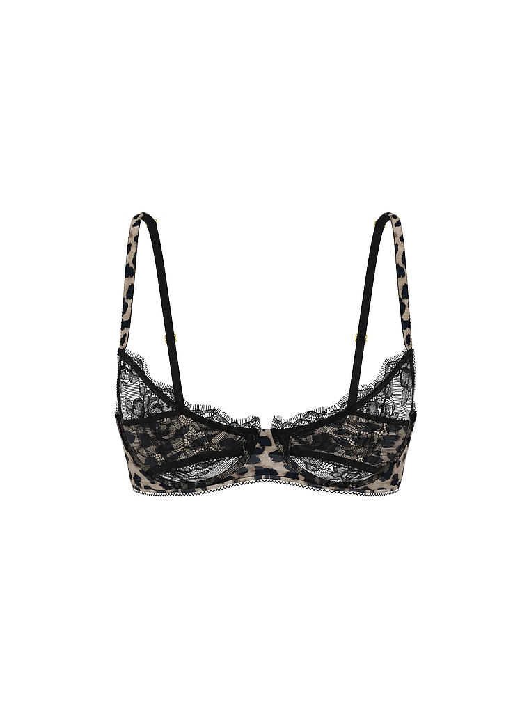 Victoria's Secret, Very Sexy Rose Lace & Satin Unlined Plunge Demi Bra, Leopard, offModelFront, 4 of 5