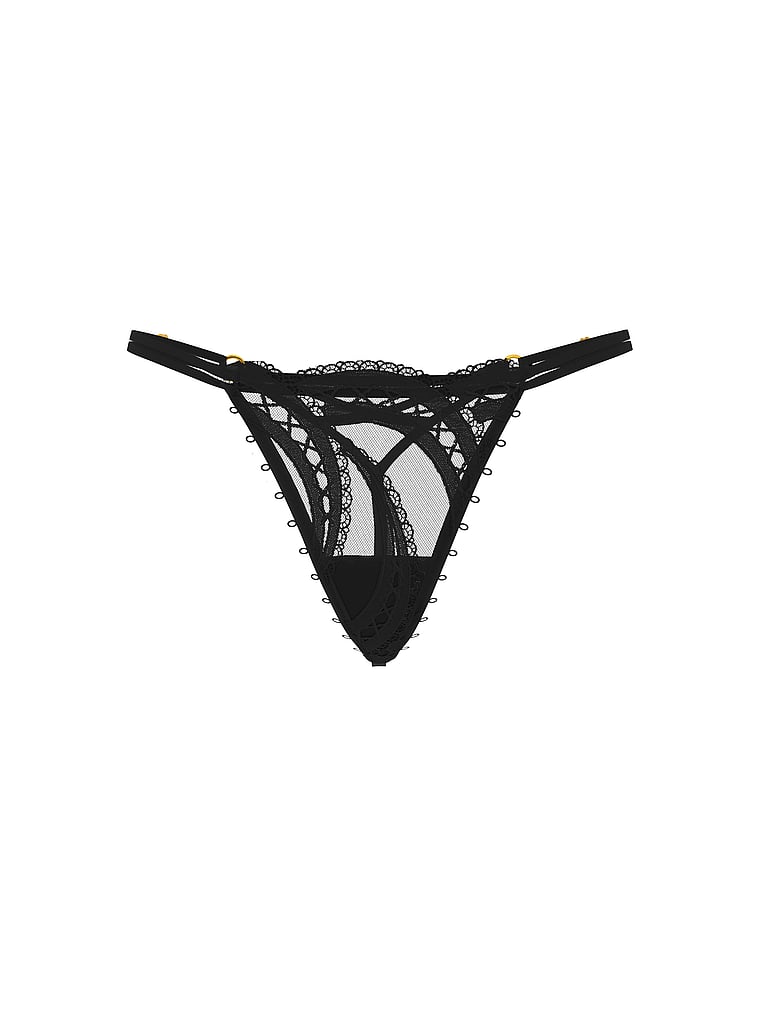 Victoria's Secret, Very Sexy Laces Out Embroidery Adjustable V-String Panty, Winter Wine Laces Out, offModelFront, 4 of 5