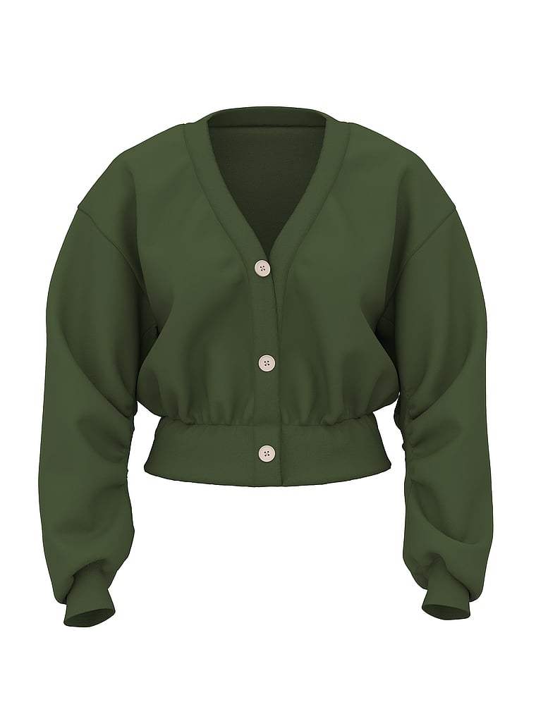 PINK Campus Fleece™ Cropped Cardigan, Wild thyme, offModelFront, 2 of 4