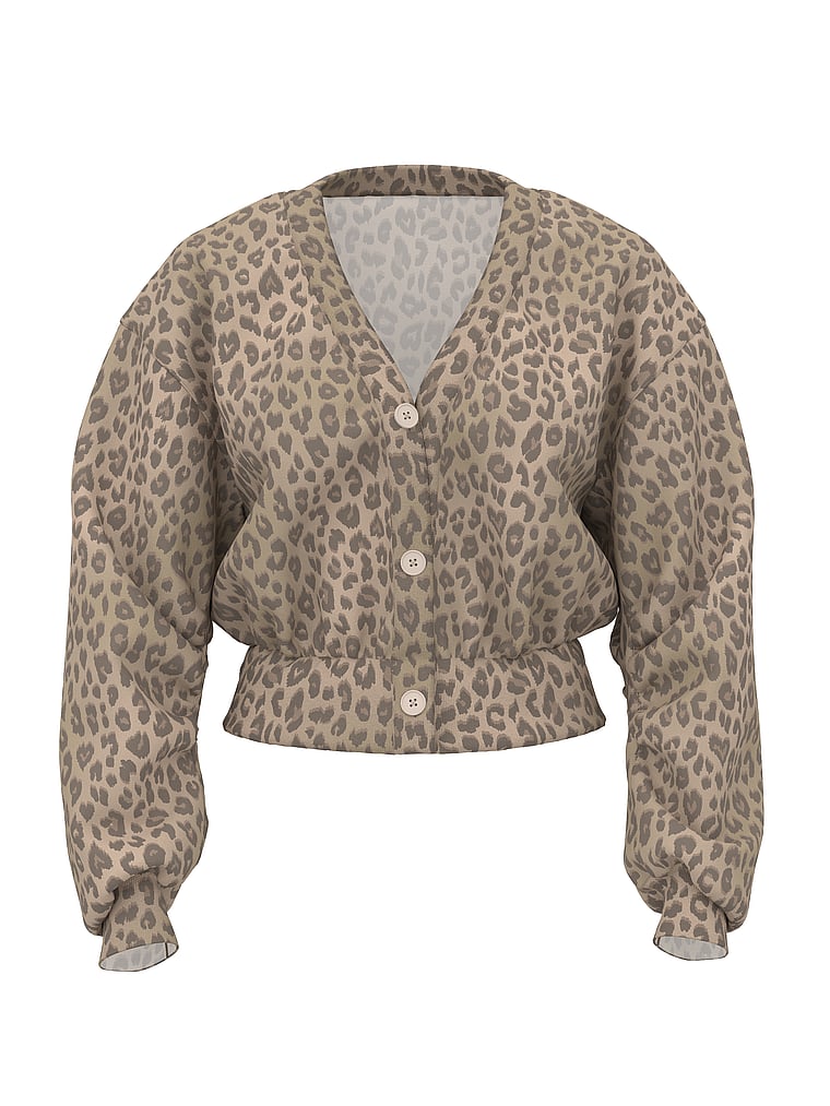 PINK Campus Fleece™ Cropped Cardigan, Leopard, offModelFront, 3 of 3