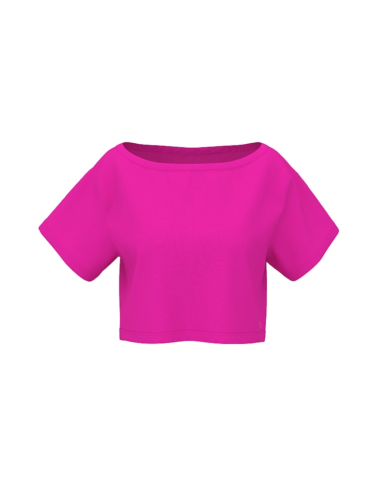 PINK Slouchy Cropped Sleepshirt, Pink Fire, offModelFront, 3 of 4