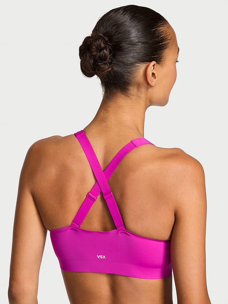 Victoria's Secret, VSX VSX Knockout™ Front-Close Sports Bra, Berrylicious, onModelBack, 3 of 6 Nikita  is 5'10" and wears 34B or Small
