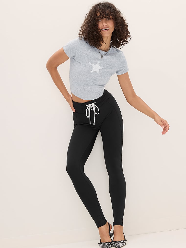 PINK Retro Cotton Tee, Medium heather grey band, onModelFront, 1 of 4 Rae is 5'10" or 178cm and wears Small