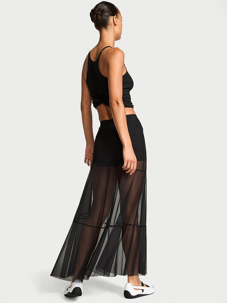 Victoria's Secret, VSX VSX Powermesh Maxi Skirt, Black, onModelBack, 5 of 5 Nikita  is 5'10" and wears Small