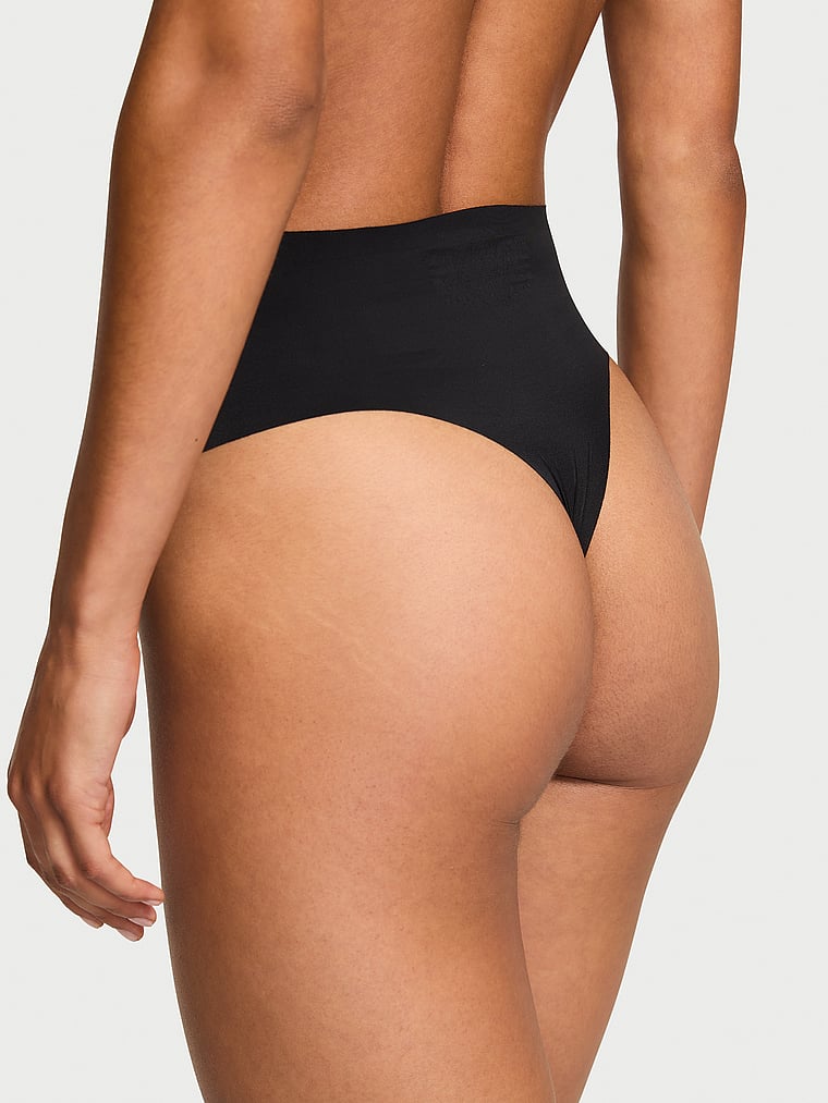 Victoria's Secret, No-Show No-Show High-Waist Lace Thong Panty, Black, onModelBack, 2 of 3 Nikita  is 5'10" and wears Small
