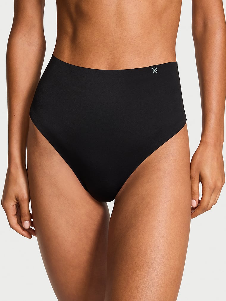 Victoria's Secret, No-Show No-Show High-Waist Lace Thong Panty, Black, onModelFront, 1 of 3 Nikita  is 5'10" and wears Small