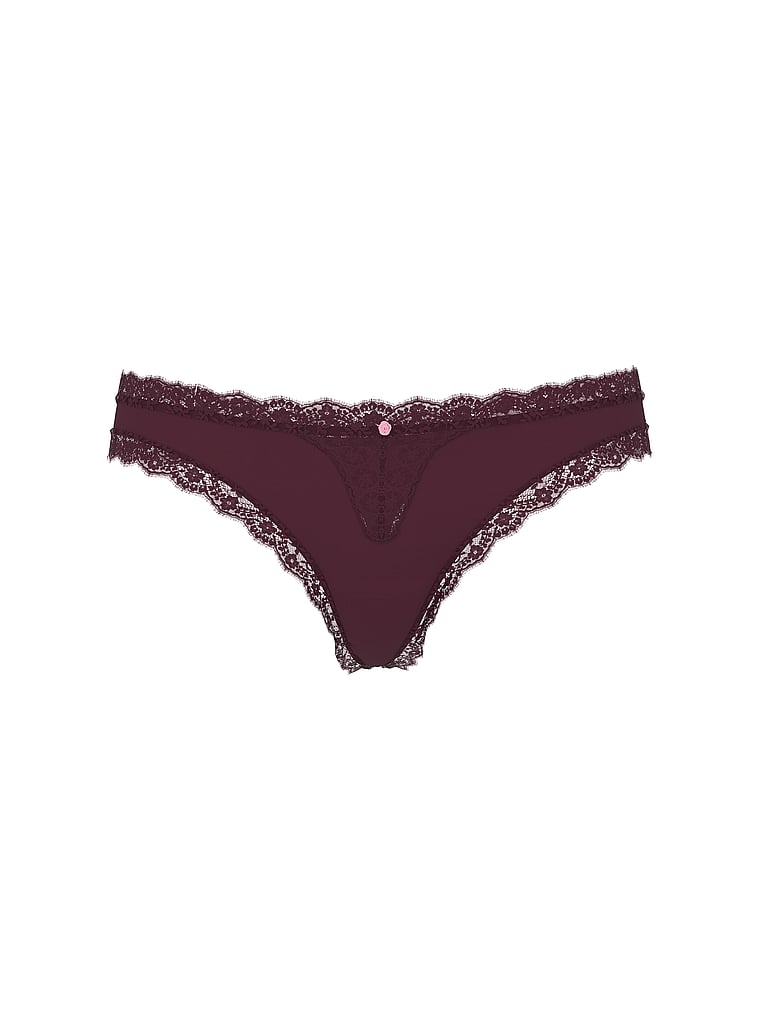 Victoria's Secret, Dream Angels Lace Thong Panty, Winter Wine, offModelFront, 3 of 4