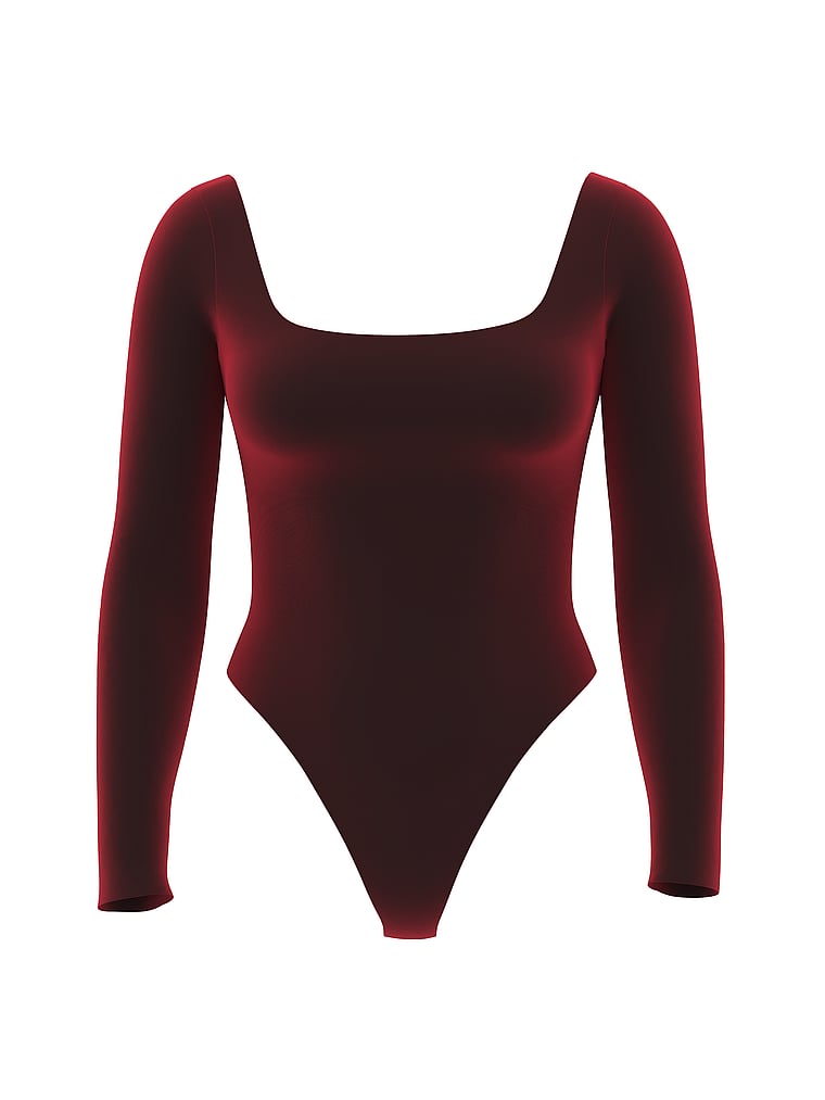 Victoria's Secret, Victoria's Secret SoSleek™ Long-Sleeve Bodysuit, Sangria Red, offModelFront, 4 of 4