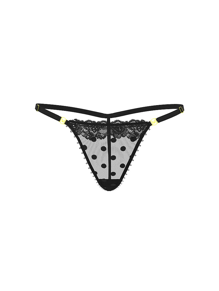 Sheer Heritage Dot Lace-Trim V-String Panty