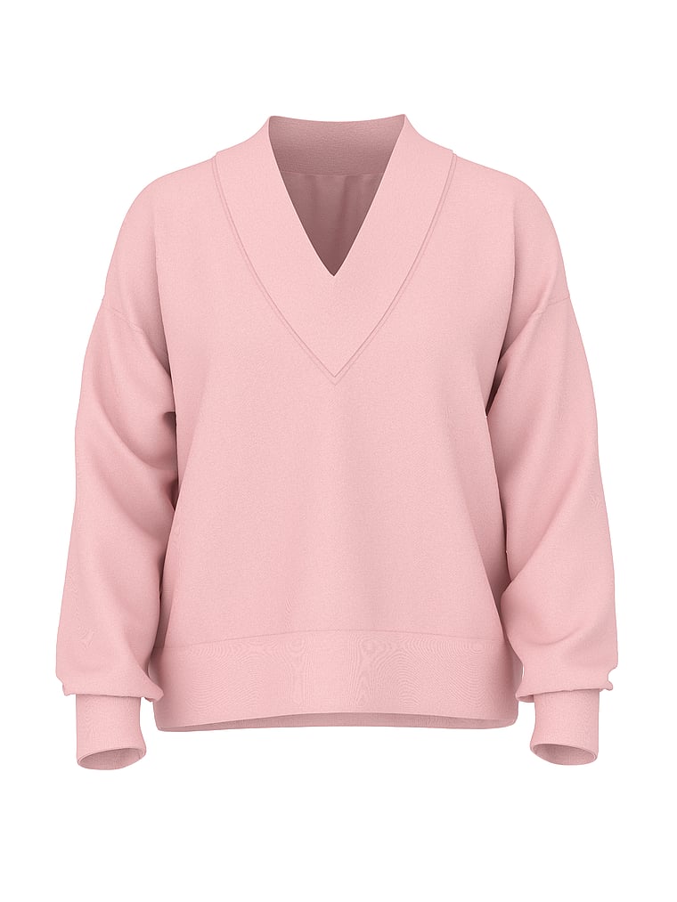 PINK Campus Fleece™ V-Neck High-Low Cropped Sweatshirt, Doll house, offModelFront, 3 of 4
