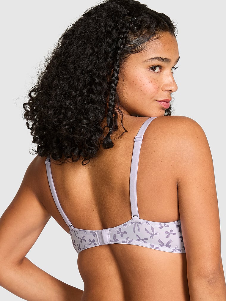PINK Wear Everywhere Wear Everywhere Push-Up Wireless Bra, Purple Whisper Lace Bow Print, onModelBack, 2 of 2