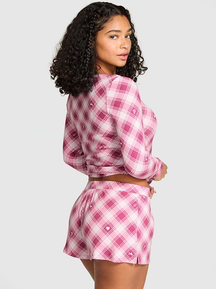 PINK Thermal Henley Pajama Shorts, onModelBack, 2 of 3