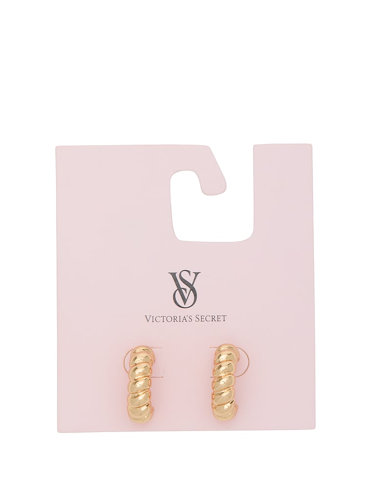 Victoria's Secret, Victoria's Secret Wide Rib Hoop Earrings, Shiny Gold, offModelFront, 3 of 4