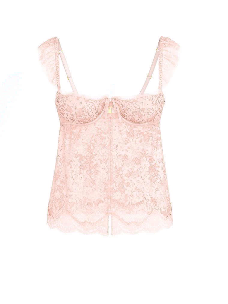 Victoria's Secret, Dream Angels Wicked Unlined Lace Flyaway Bra Top, Purest Pink, offModelFront, 3 of 3