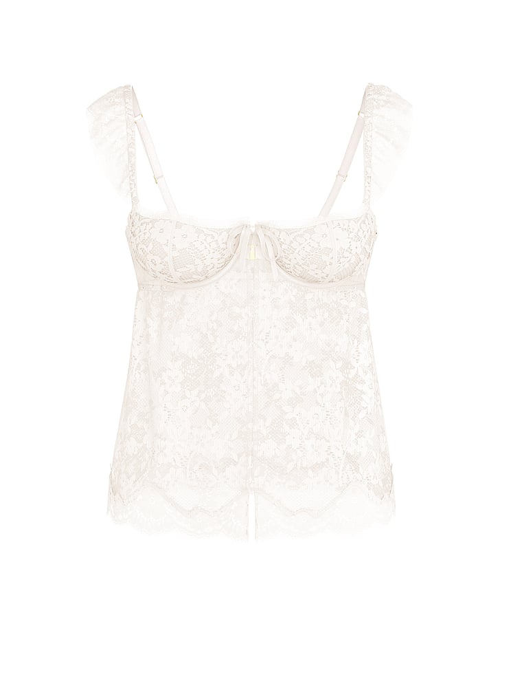Victoria's Secret, Dream Angels Wicked Unlined Lace Flyaway Bra Top, Coconut White, offModelFront, 3 of 3