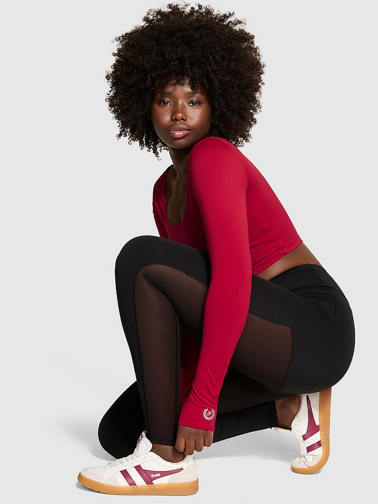 PINK Relay Mesh Panel Leggings, Pure Black, onModelFront, 1 of 3 Fanta is 5'11" or 180cm and wears Medium