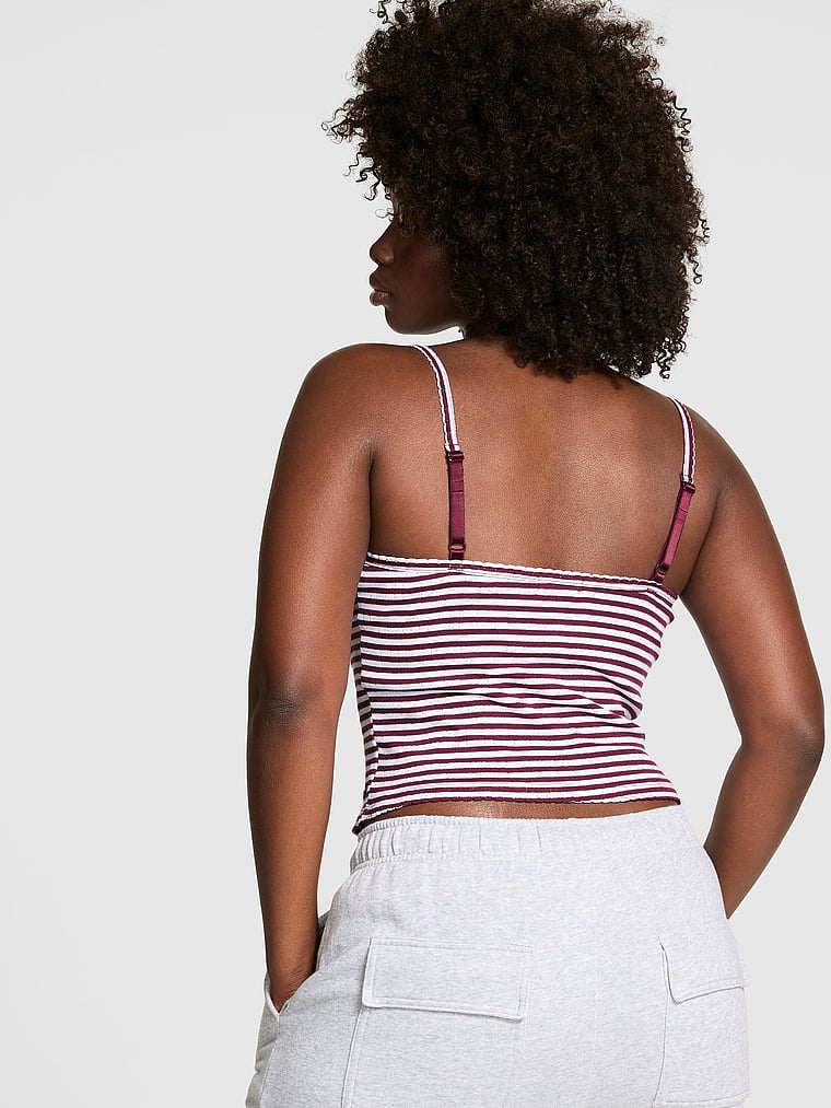 PINK Pointelle Henley Cami, Wild rose stripes, onModelBack, 2 of 3