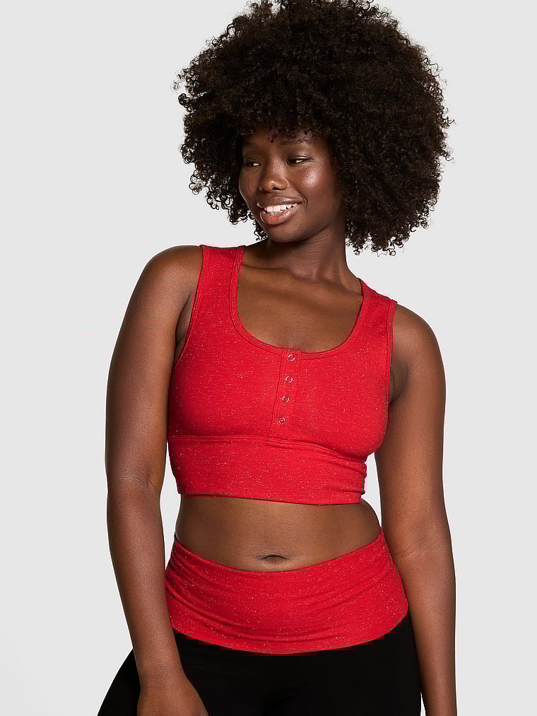 PINK All-Day Cotton Henley Scoop Bra, Red Pepper, onModelFront, 1 of 3 Fanta is 5'11" or 180cm and wears 34D or Medium