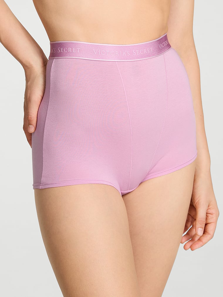 Victoria's Secret, Cotton Logo Cotton High-Waist Boyshort Panty, Bikini Pink, onModelFront, 1 of 3 Lotta is 5'10" or 178cm and wears Small
