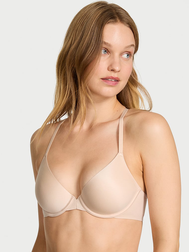 Victoria's Secret, Body by Victoria Secret Front-Close Ultra Lightly Lined Bra, Marzipan, onModelFront, 1 of 3 Lotta is 5'10" or 178cm and wears 34B or Small
