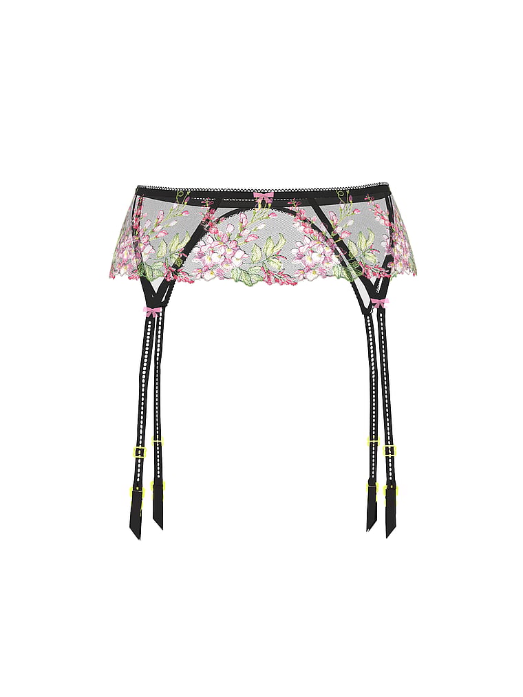 Victoria's Secret, Dream Angels Wisteria Embroidery Garter Belt, Black Wisteria, offModelFront, 5 of 5
