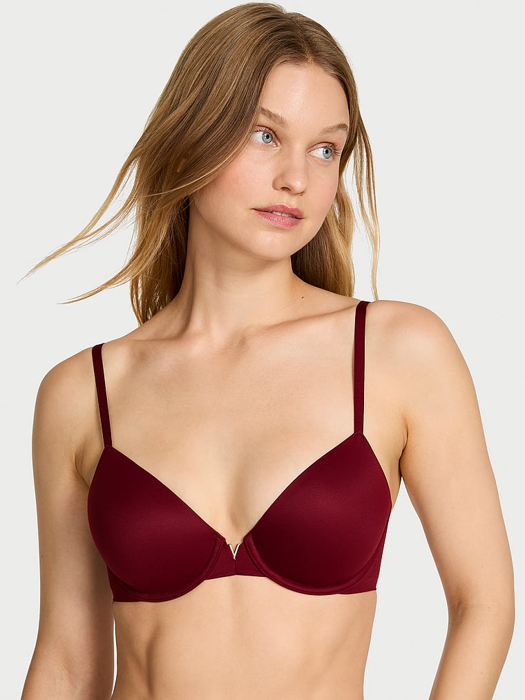 Victoria's Secret, Love Cloud Smooth Lightly Lined Full-Coverage Bra, Red, onModelFront, 1 of 3 Lotta is 5'10" or 178cm and wears 34B or Small