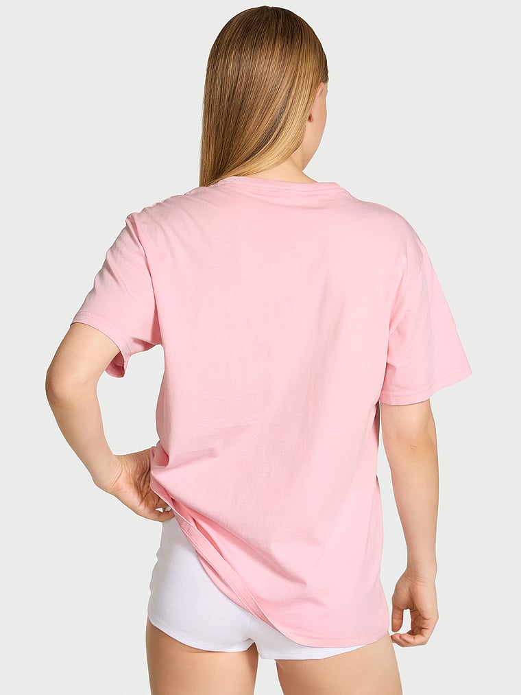 Victoria's Secret, Angel Essentials Cotton Oversized Tee, Pretty Blossom, onModelSide, 2 of 3 Lotta is 5'10" and wears Small