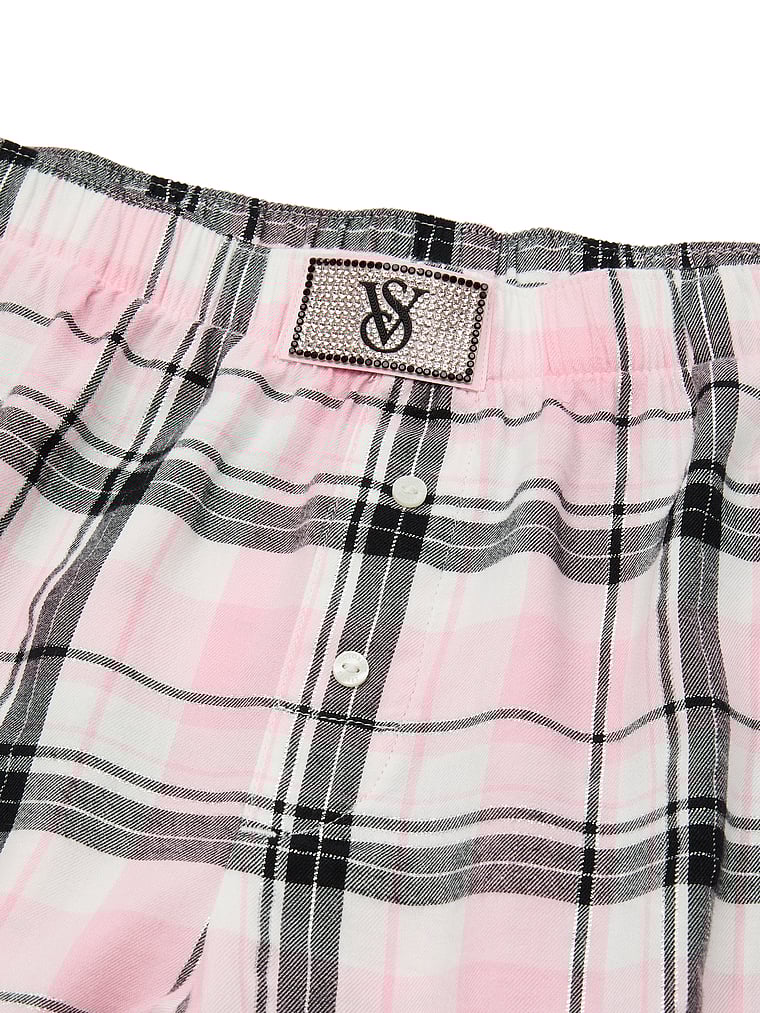 Victoria's Secret, Victoria's Secret Flannel Long-Sleeve Short Tee-Jama Set, Coconut White/Black Gold Lurex Stripe Yd, onModelBack, 3 of 4