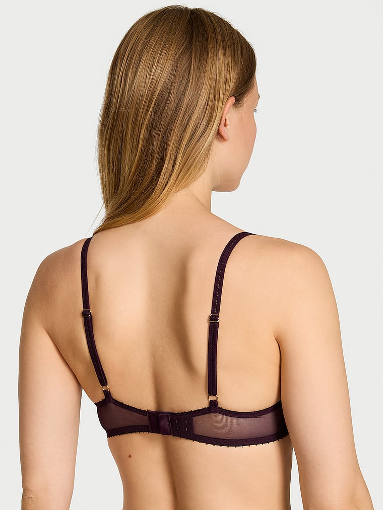 Victoria's Secret, Very Sexy Laces Out Embroidery Unlined Demi Bra, Winter Wine, offModelFront, 3 of 6 Ari is 5'9" and wears 34B or Small