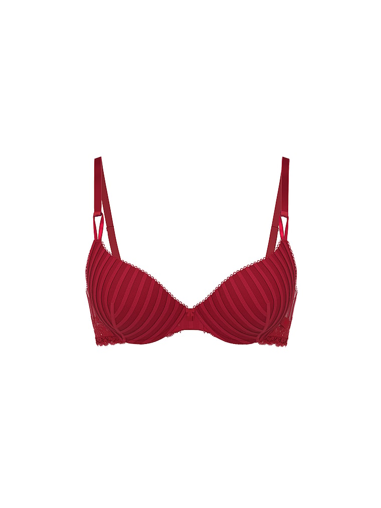 Victoria's Secret, Victoria's Secret Sexy Tee Sheer Heritage Lightly Lined Demi Bra, Red Lacquer, offModelFront, 5 of 5