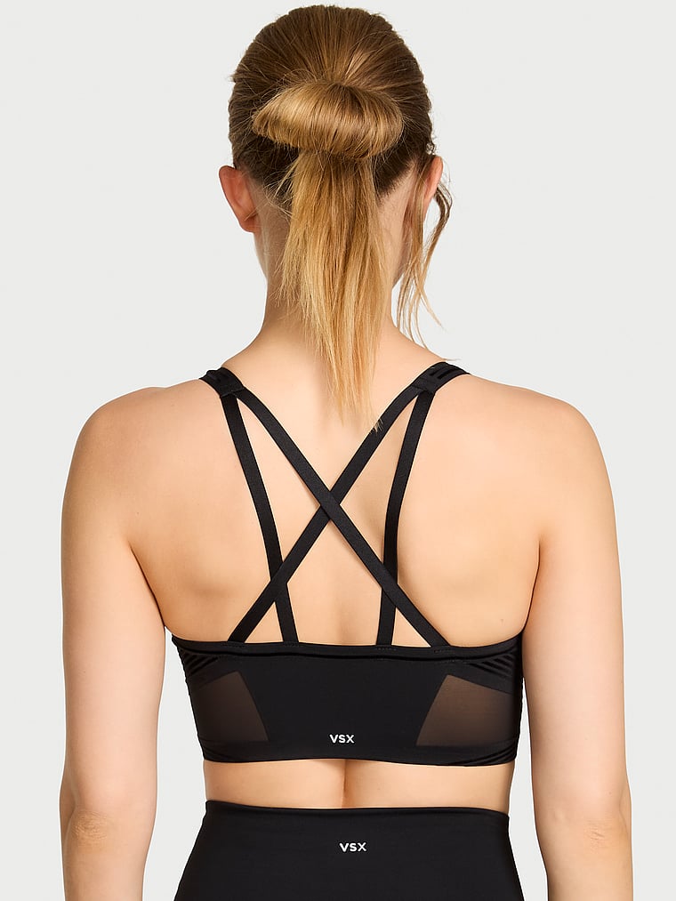 Victoria's Secret, VSX VSX Elevate™ Refined Contours Plunge Sports Bra, Black, onModelBack, 2 of 5 Lotta is 5'10" or 178cm and wears 34B or Small