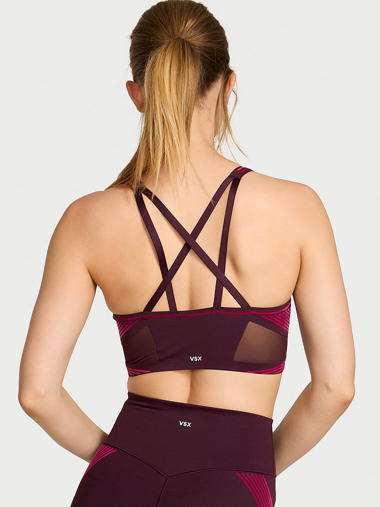 Victoria's Secret, VSX VSX Elevate™ Refined Contours Plunge Sports Bra, Winter Wine, onModelBack, 2 of 5 Lotta is 5'10" or 178cm and wears 34B or Small