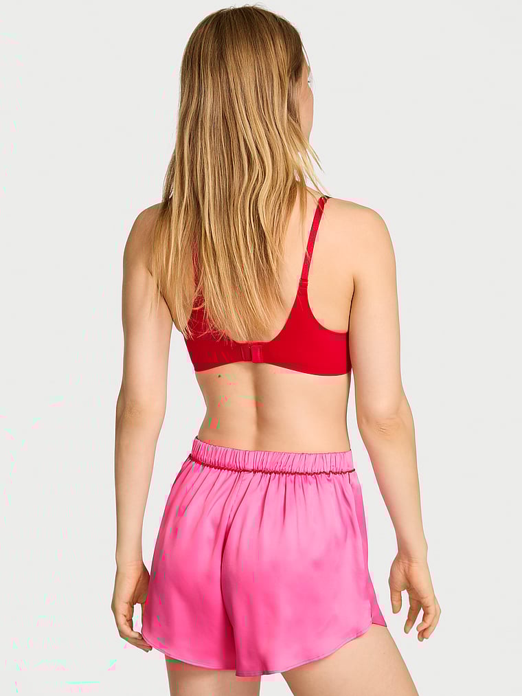 Victoria's Secret, Victoria's Secret Signature Satin Sleep Shorts, Hollywood Pink, onModelBack, 2 of 3 Lotta is 5'10" and wears Small