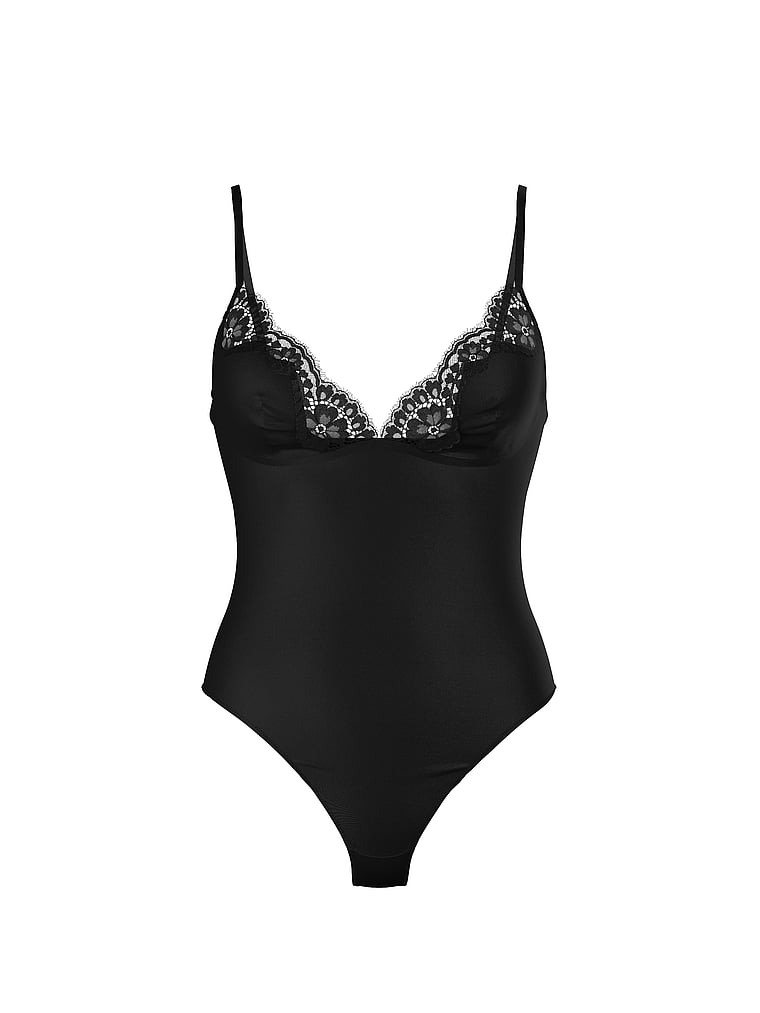 Satin Lace-Trim Bodysuit