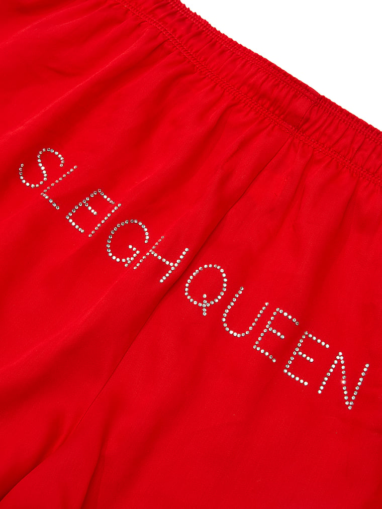 PINK Silky Sleep Boxy Pajama Shorts, Bright Vermillion "Sleigh Queen", onModelBack, 3 of 4