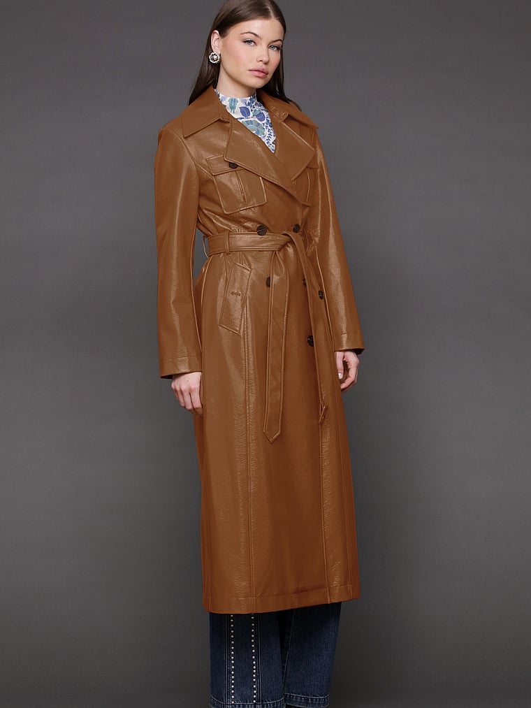 Victoria's Secret, Avec Les Filles Belted Utility Trench Coat, Camel, onModelSide, 3 of 4