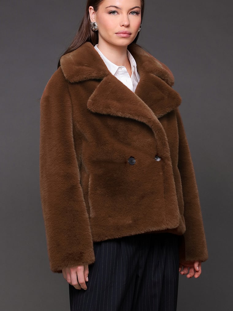 Victoria's Secret, Avec Les Filles Cropped Teddy Coat, Chaga, onModelSide, 3 of 4