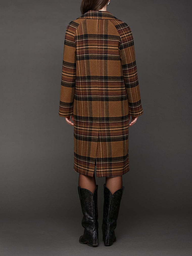 Victoria's Secret, Avec Les Filles Relaxed Fit Walker Coat, Black/Brown Plaid, onModelBack, 2 of 4