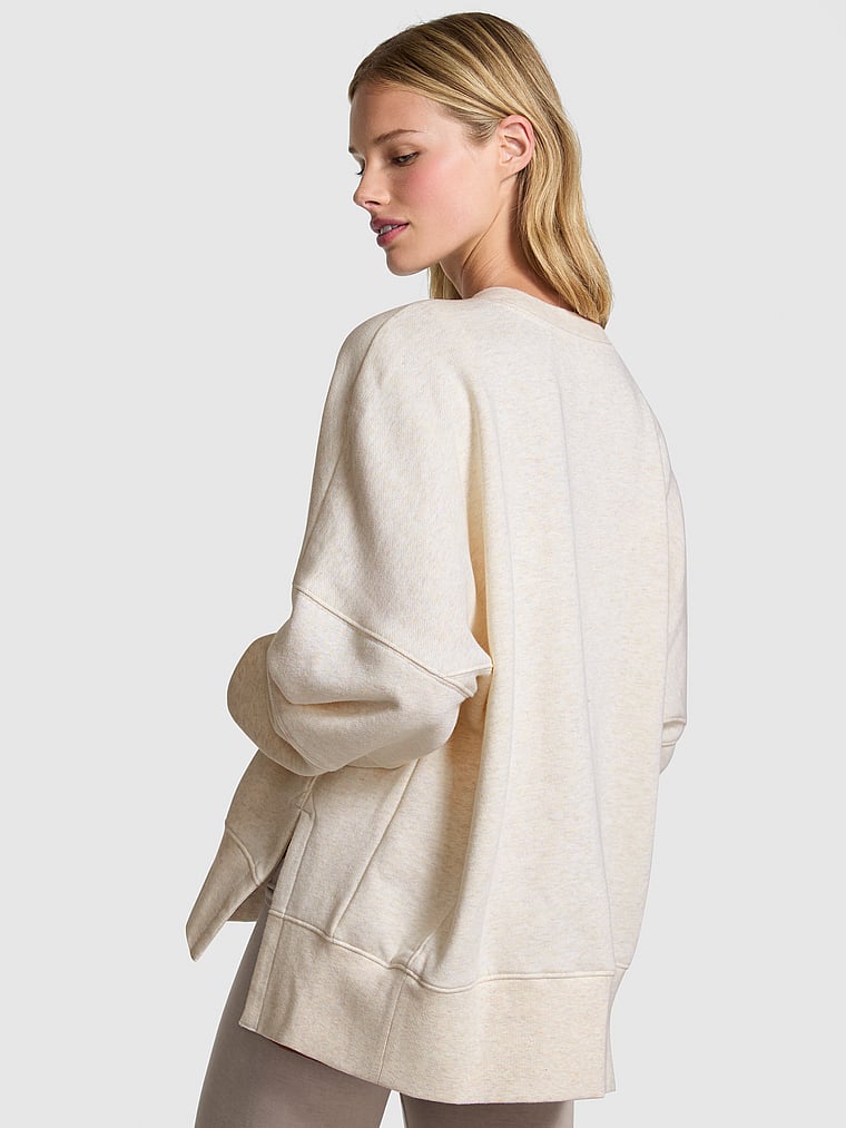 PINK Ivy Fleece Tunic Crew Sweatshirt, Vs Natural Heather, onModelBack, 2 of 2 Mari is 5'7" or 170cm and wears Small