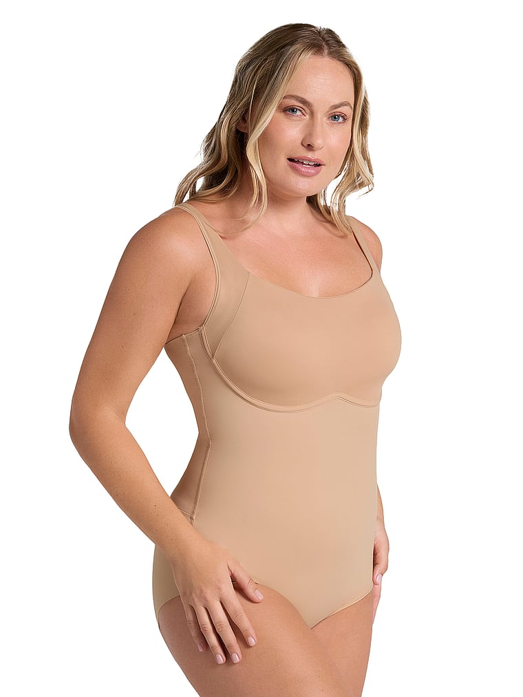 Victoria's Secret, Leonisa Shapewear Scoop Back Wireless Sculpting Bodysuit, Beige, onModelSide, 3 of 6