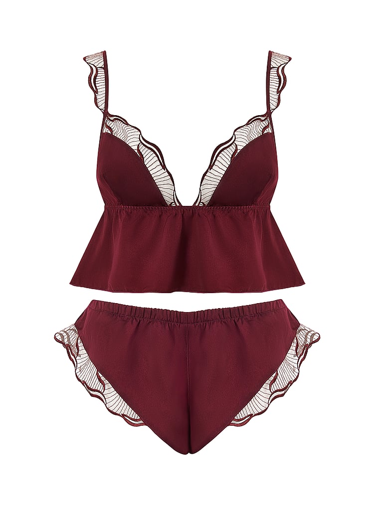 Victoria's Secret, BLUEBELLA Marabel Luxury Satin Cami and Short Set, Cherry Lacquer/Sheer, offModelFront, 3 of 4