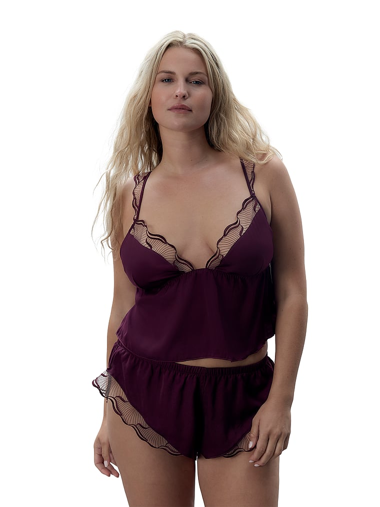 Victoria's Secret, BLUEBELLA Marabel Luxury Satin Cami and Short Set, Cherry Lacquer/Sheer, onModelFront, 1 of 4