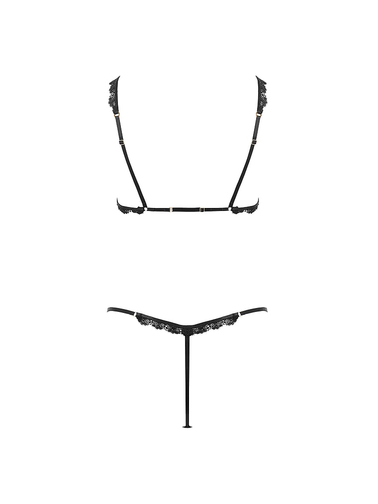 Victoria's Secret, BLUEBELLA Arella Open Soft Trim Bodysuit, Black, offModelBack, 4 of 4